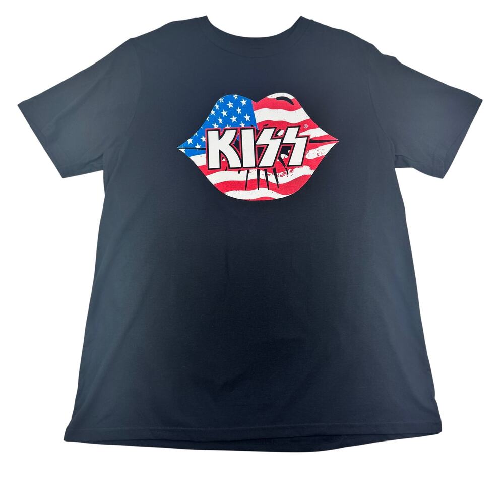Kiss Patriotic Red White Blue Flag Band Concert Logo T-Shirt Unisex Size XL
